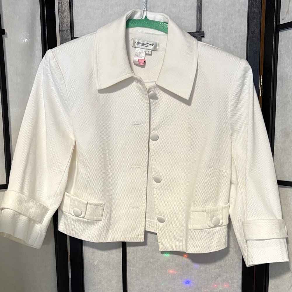 Coldwater Creek White Cropped Button-Front Blazer